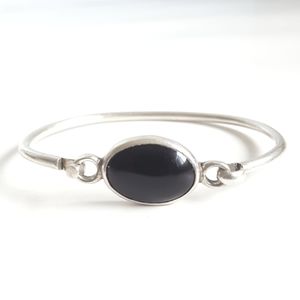 Taxco Sterling Silver Onyx Bangle Cuff Bracelet Mexican .925